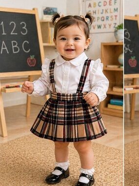 NWOT SHEIN Toddler Plaid Suspender Skirt Set 6-9M